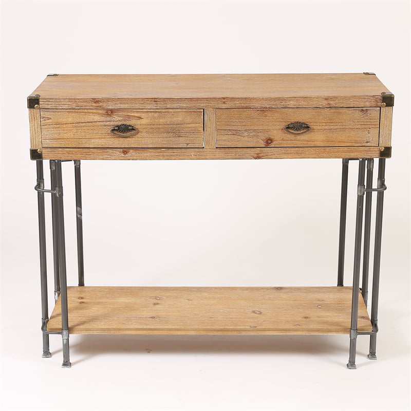 Luxen Home Rustic Two Drawer Console Table 