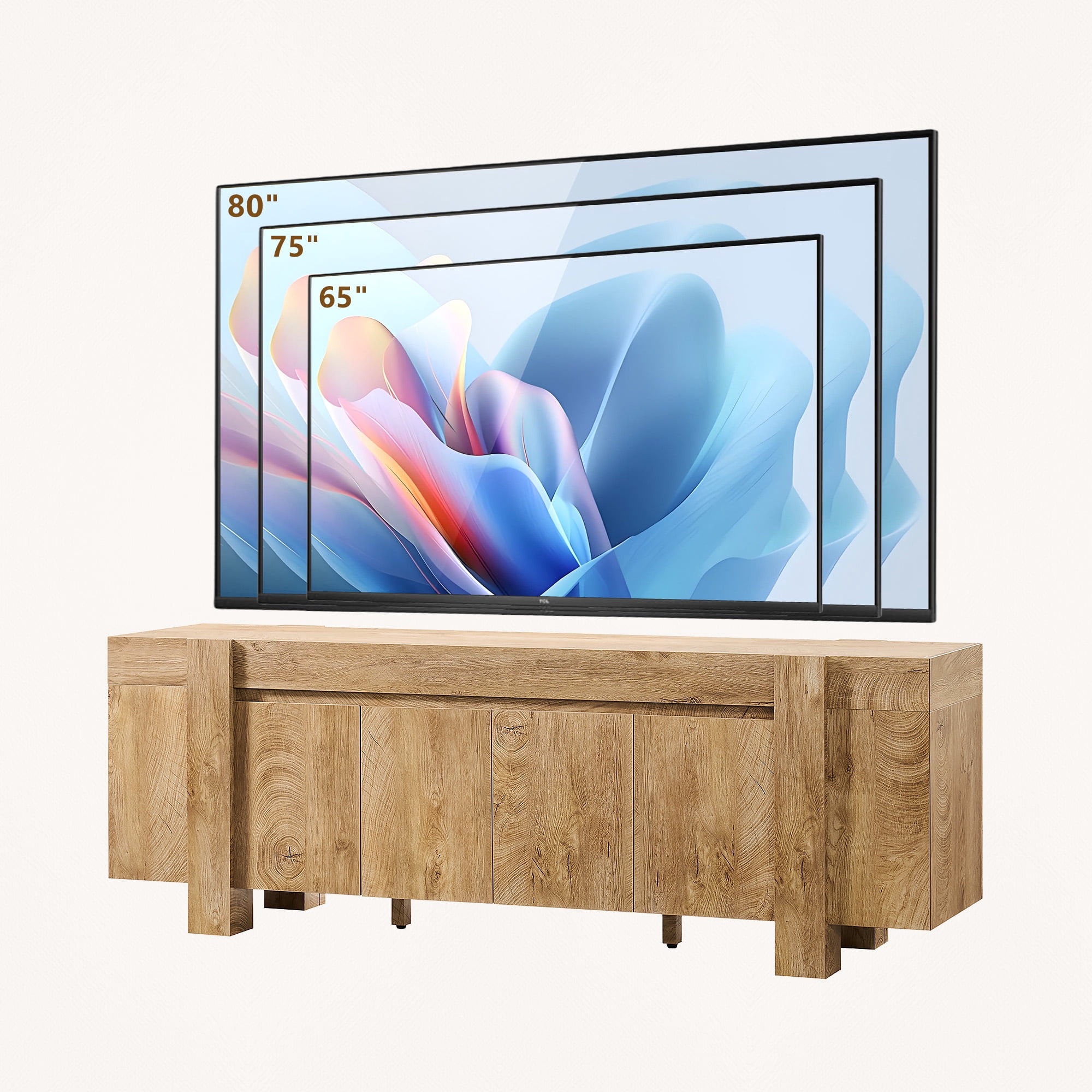 KeyWhat Modern TV Stand for TVs Up to 80", Storage Cabinet, 6 Compartments, Hidden Handles