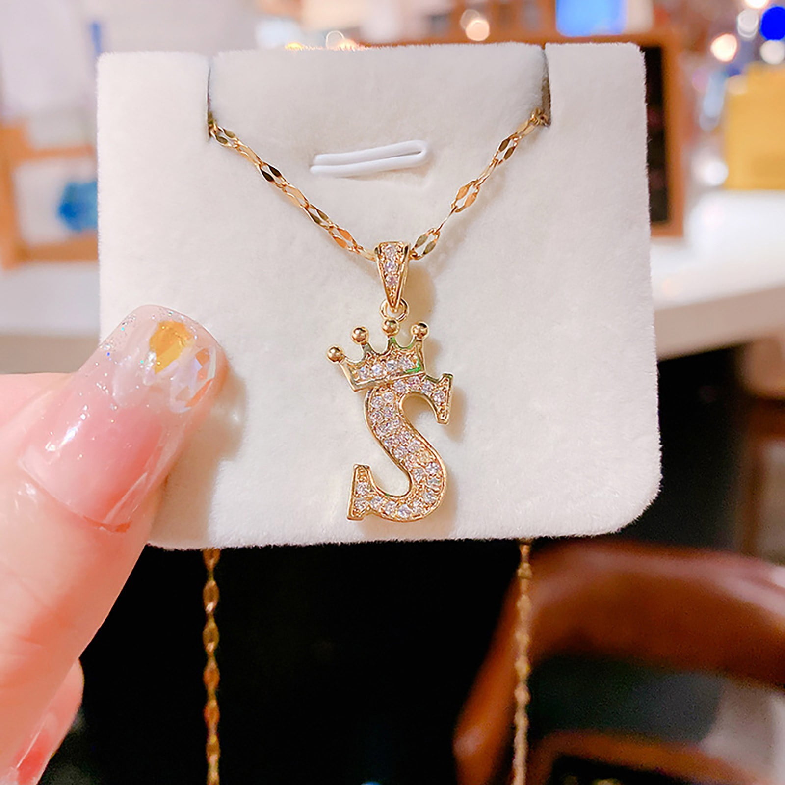 Personalized Crown Letter Necklace Gold Plated Heart Pendant