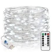 Mintlemon Fairy Lights 33ft 100 LEDs, 8 Lighting Modes Dimmable String Lights with Remote, USB Powered Twinkle Lights for Bedroom Wedding Party Backdrop Canopy Tapestry Gazebo (White)