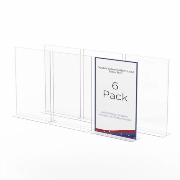 6 Pack Acrylic Sign Holder for 11" x 17" Literature Stand Up Frame Bottom Load Clear Graphic Image Display for Countertops in Retail Stores Reception Areas and Restaurants by Marketing Holders