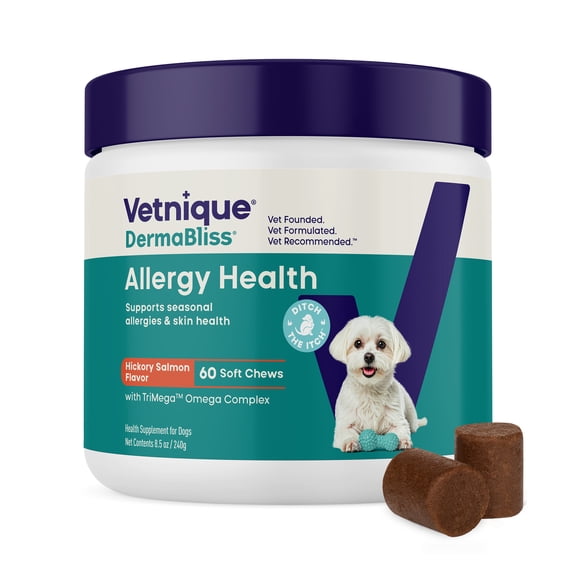 Vetnique DermaBliss Allergy & Itch Relief Soft Chews for Dogs, Hickory Salmon, 60ct