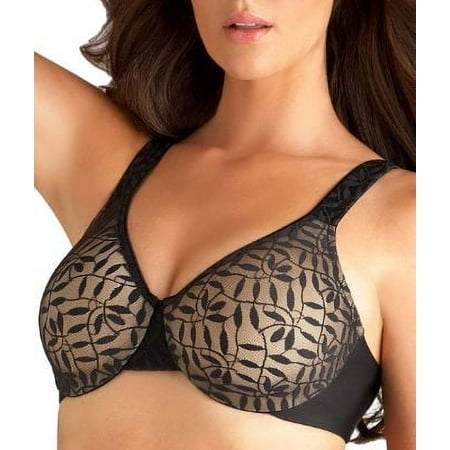 Women s Olga 35519 Lace Sheer Leaves Underwire Minimizer Bra (Black/French Toast 40C)