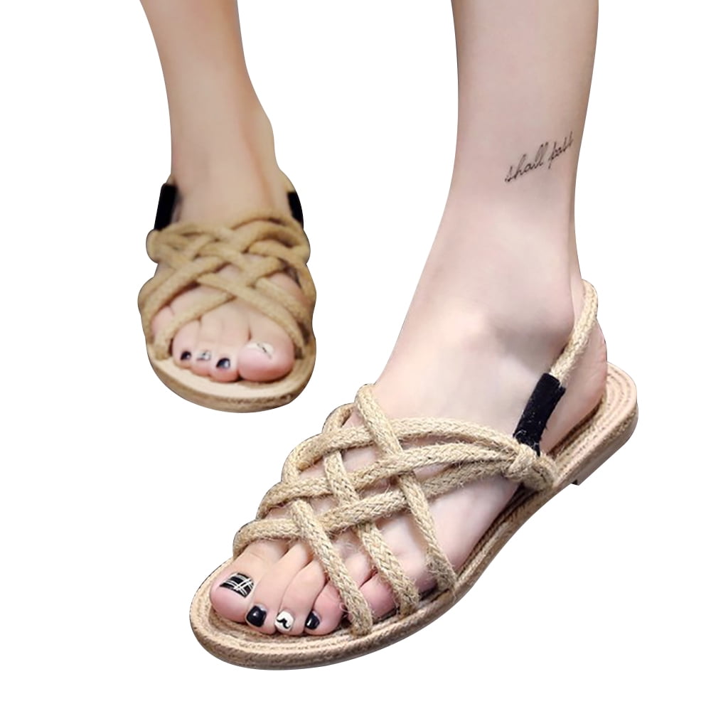 Multiple Colour Woven Hemp Sandals Women's Flat Shoes Casual Outdoor Open Toe 