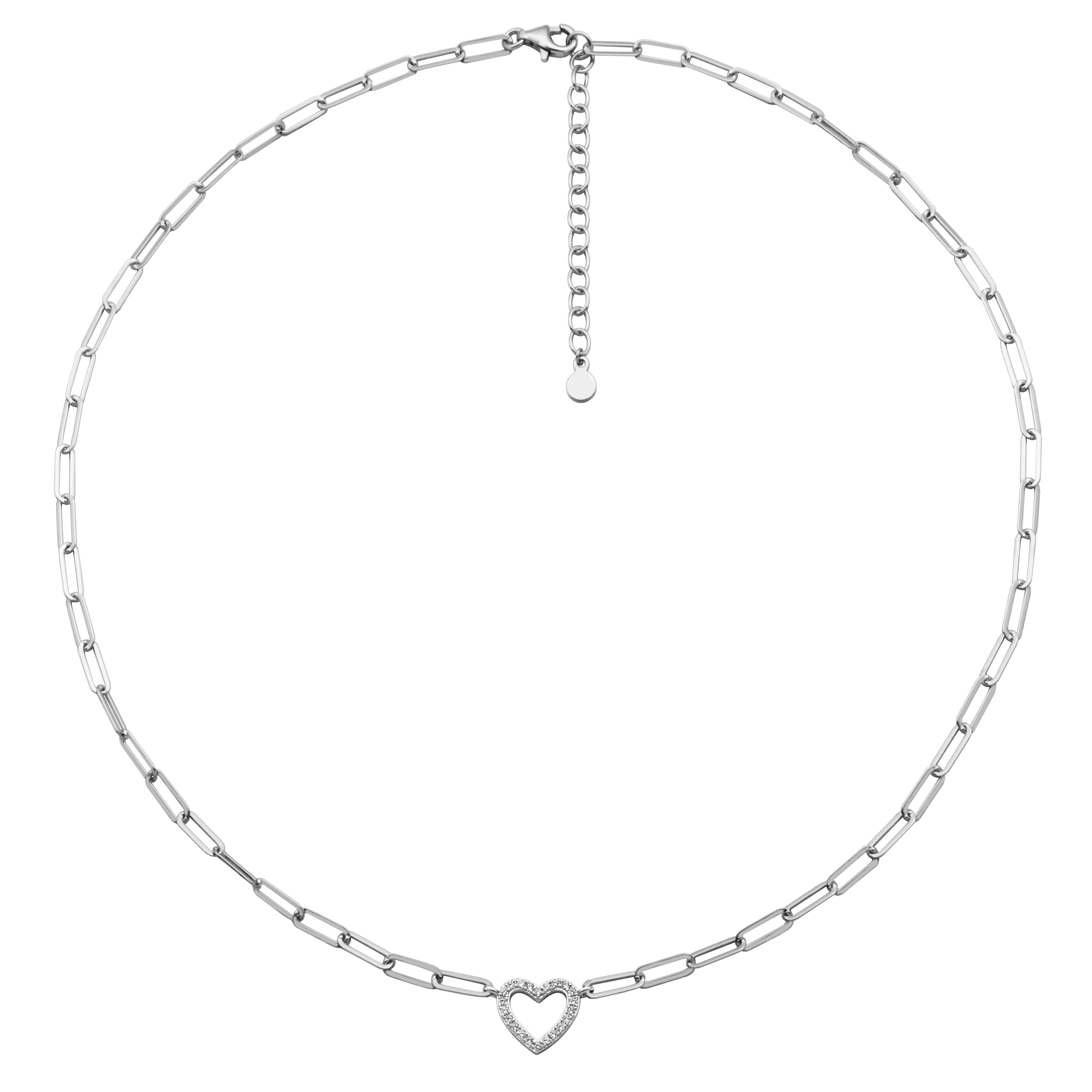 Forever Facets Cubic Zirconia Heart Paperclip 18” Necklace in Sterling Silver, Adult Female