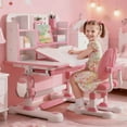 thumbnail image 2 of Floseru Kid's Study Desk and Chair Set, Height Adjustable Children's Desk and Chair Set with Bookshelf and Storage Drawer, 50-Degree Tiltable Desktop Study Table with Chair for Bedroom Study Room, 2 of 9