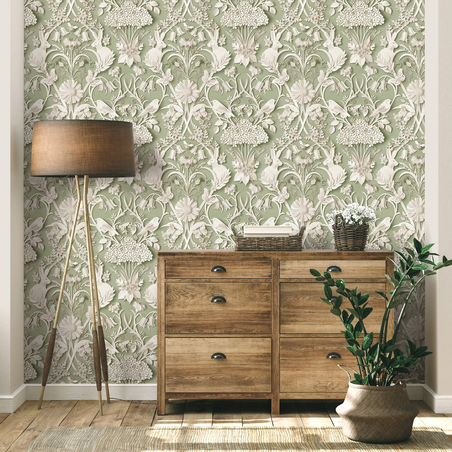 Fine Décor Fae Sage Woodland Wallpaper, 20.5-in by 33-ft, 56.38 sq. ft