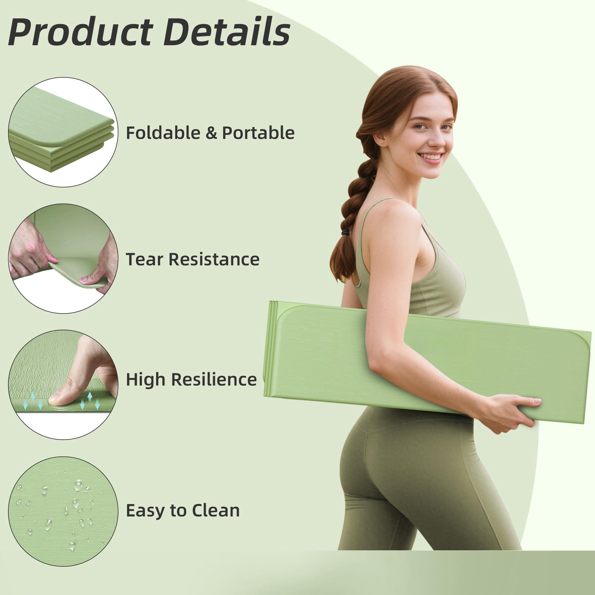 Foldable Yoga Mat 74"lx32"wx1/3"thick Folding Exercise Non-slip Wide Pilates Mats For Home Workout/travel  Portable Thick Yoga/pilates/camping/floor Exercises