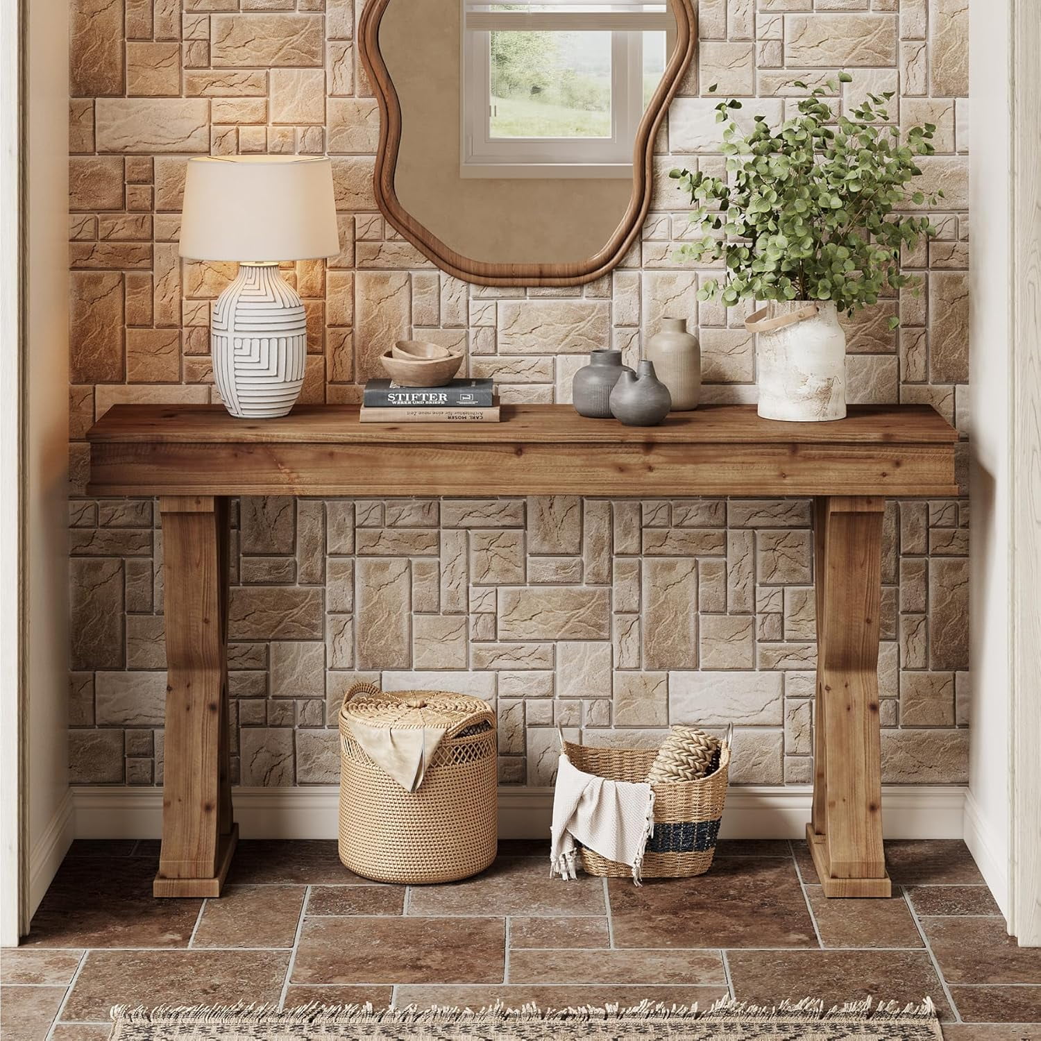 Tribesigns 63-Inch Solid Wood Console Table, Farmhouse Narrow Entryway Table with X-Shaped Legs for Hallway, or Foyer, Easy Assembly