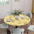 thumbnail image 2 of Summer Bees Fitted Tablecloth with Elastic Edged, Round Table Cloth for Dining Table, Pastoral Garden Yellow Honey Watercolor Waterproof Oil Proof Table Cover for Indoor Outdoor 55"-60", 2 of 8