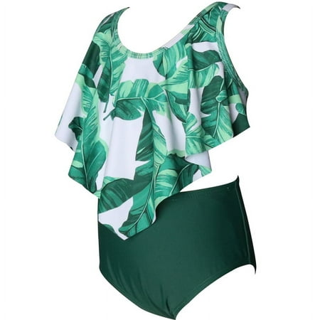 Franhais Mommy and Me Swimsuit  2-Piece Bikini Set Sleeveless Back Straps Tie Bra Top  Solid Color/Printed High Waist Triangle Panty Set