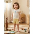 thumbnail image 4 of BemeyourBBs Toddler Baby Girl Spring Summer Clothes 2 Pieces Outfits 3D Flower Decor Fly Sleeve Crew Neck Tops Elastic Waist Shorts 2Pcs Clothes Set, 4 of 9