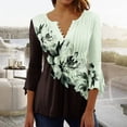 thumbnail image 1 of Womens Tops Ladies Top Floral Print V-Neck Short Sleeve Button T-Shirt Blue L, 1 of 5
