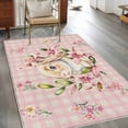 thumbnail image 2 of 3'x5' Rug for Living Room Bedroom, Spring Easter Bunny Washable Area Rugs Non-Slip Carpet Mats, Pink Buffalo Plaid Farmhouse Tulips Indoor Low Pile Area Rug Runner for Kitchen, Mudroom, 2 of 8