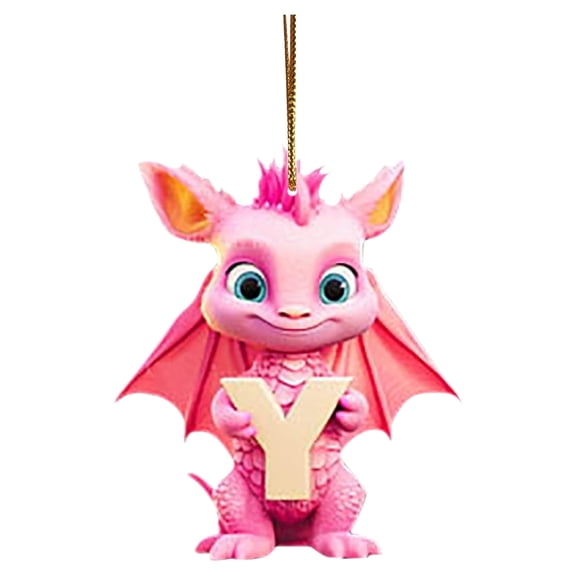 Lilixerw 3.14 inch Acrylic Christmas Dinosaur Ornaments,Personalized 26 Letters Cartoon Dinosaur Hanging Pendant for Christmas Ornament(Y)