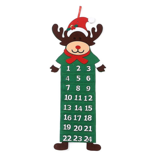 Calendario de Adviento navideño con 24 bolsillos, decoración de adorno de muñeco de nieve y alce de Papá Noel