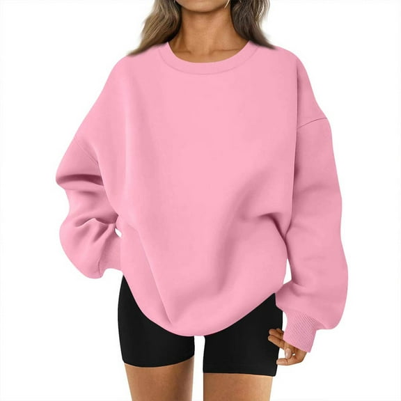 IYYVV Womens Oversized Long Sleeve Sweatshirt Casual Crewneck Plain Pullover Tops Y2K Hoodie Clothes with Pockets Pink 3XL
