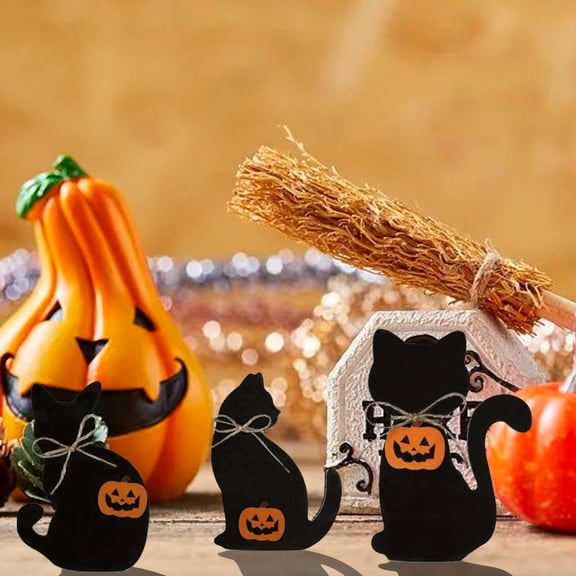 Olilia Halloween Black Cat Wooden Ornaments, Halloween Decorations, Holiday Party Cat Wooden Crafts, Home Christmas Tree Pendant Decorations.