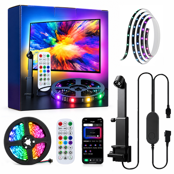 TV LED Backlight with Camera, 16.4 ft Smart Rgb LED Strip Lights, App and Remote Control, Music Mode, Screen Sync Color Changing Ambient Lights for Gaming, Movies and TV