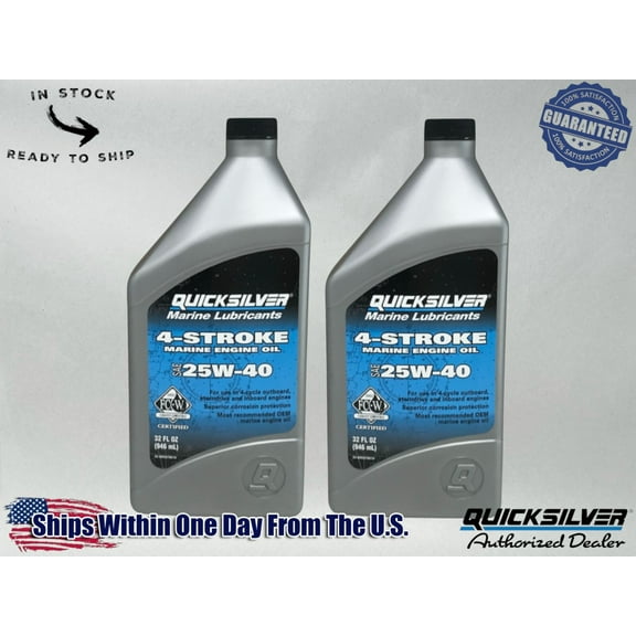 Quicksilver OEM 4 Stroke Std Marine Engine Oil 25W40 Quarts 92-8M0078619 2 Pack