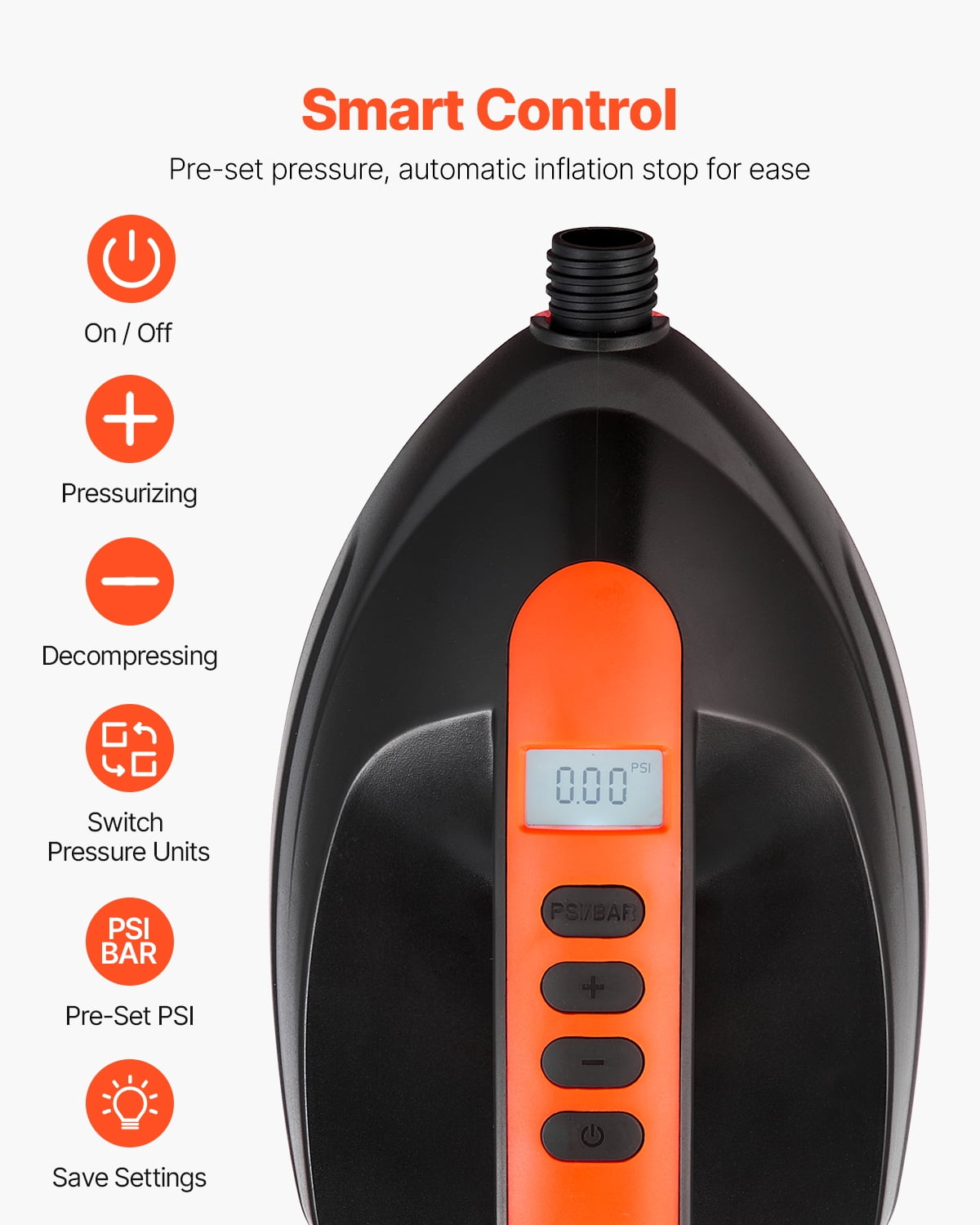VEVOR Paddle Board Pump, 20PSI High Pressure Electric SUP Air Pump, 70 L/Min Inflating Speed SUP Inflator with Auto-Off and 12V DC Car Connector, Ideal for Inflatable Paddle Board, Tent and Mattress
