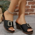 thumbnail image 2 of Mepaouo Women's Sandals Peep Toe Heel Slides Mules Single Band Comfort Dressy Slip on Shoes, 2 of 7
