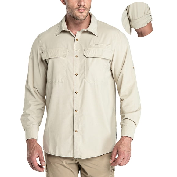 Camisa de manga larga para hombre de 33.000 pies con protección solar UPF 50+, color caqui
