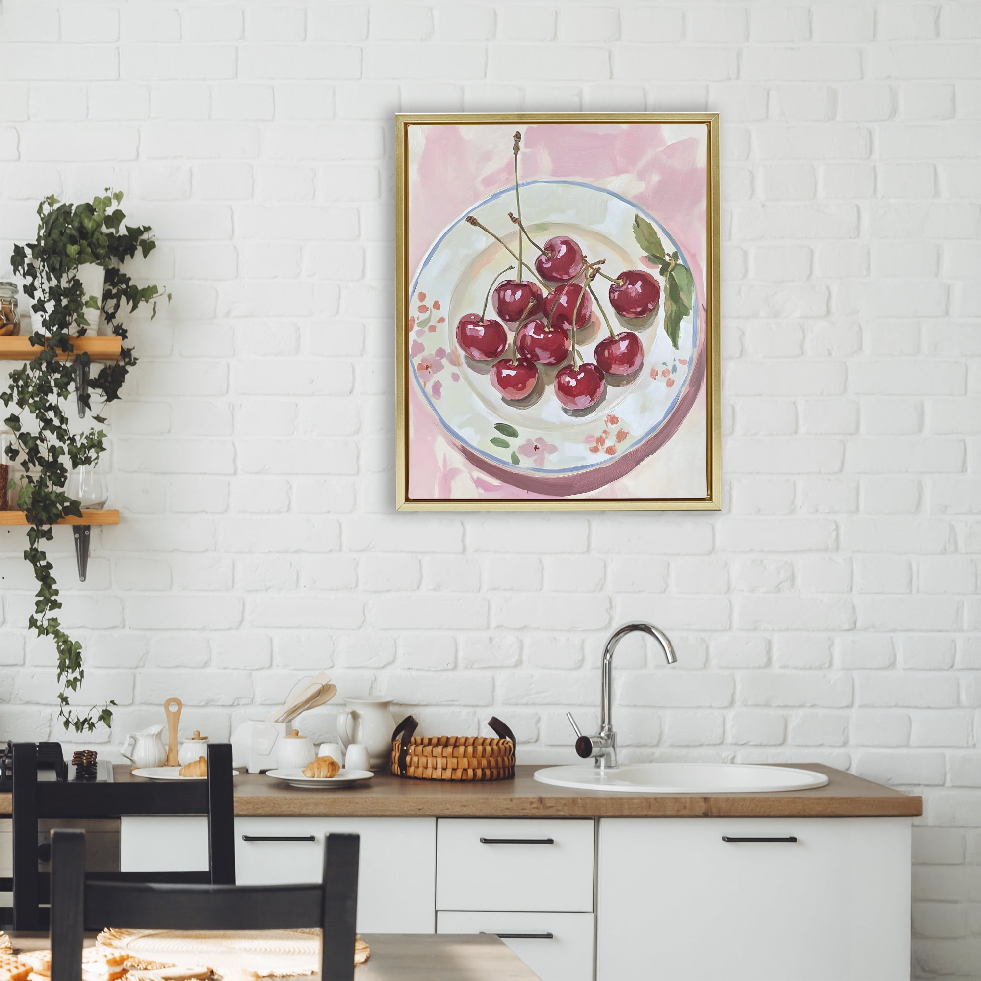 Stupell Industries Plate of Summer Cherries Gold Framed Floater Canvas Wall Art, design by The Prints Vibe