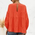 thumbnail image 4 of Mujeres de manga larga Top otoño mujer cuello redondo linterna mangas largas sueltas Casual Color puro Top, 4 of 6