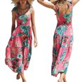 thumbnail image 1 of goowrom Femmes Imprimé Slip Sans Manches Cravate Bateau Cou Maxi Robe, 1 of 1
