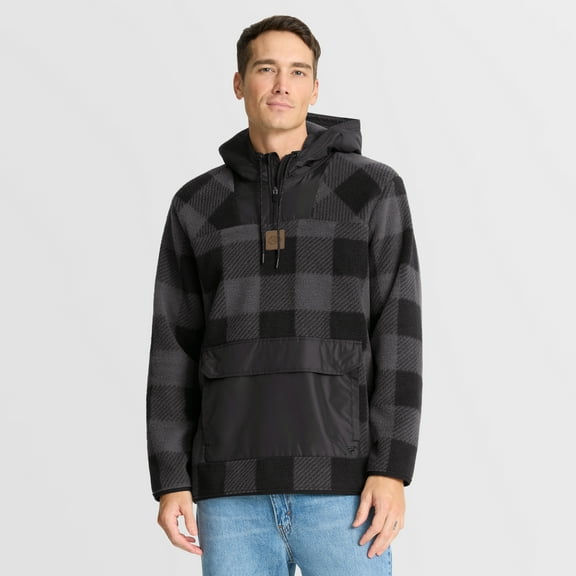 Men's Fanatics Black Kansas City Chiefs Elements Plaid Polar Fleece Quarter-Zip Hoodie