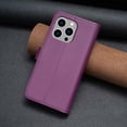 thumbnail image 5 of Zipper Wallet Case for iPhone 15 Pro, for Women & Men Flip Purse Cover with Credit Card Slots Wrist Hand Strap Kickstand, PU Leather Magnetic Clasp TPU Shockproof Phone Case, Darkpurple, 5 of 8