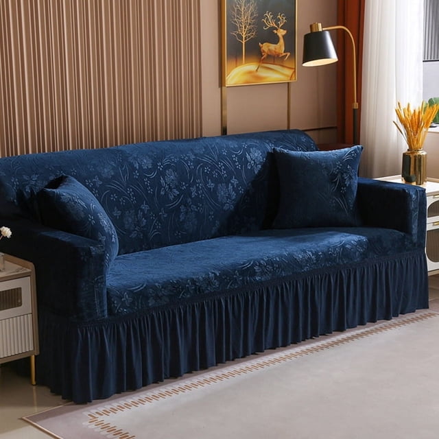 Nvzi Funda de sofá elástica para sala de estar, fácil de instalar, lavable, protector de sofá con falda, 1 pieza (azul oscuro, 2 plazas)