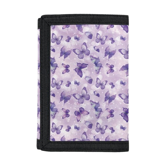 Psesaysky Purple Watercolor Butterflies Trifold Card Wallet for Travel, Polyester Money Organizer with Foldable Portable Children's Wallet