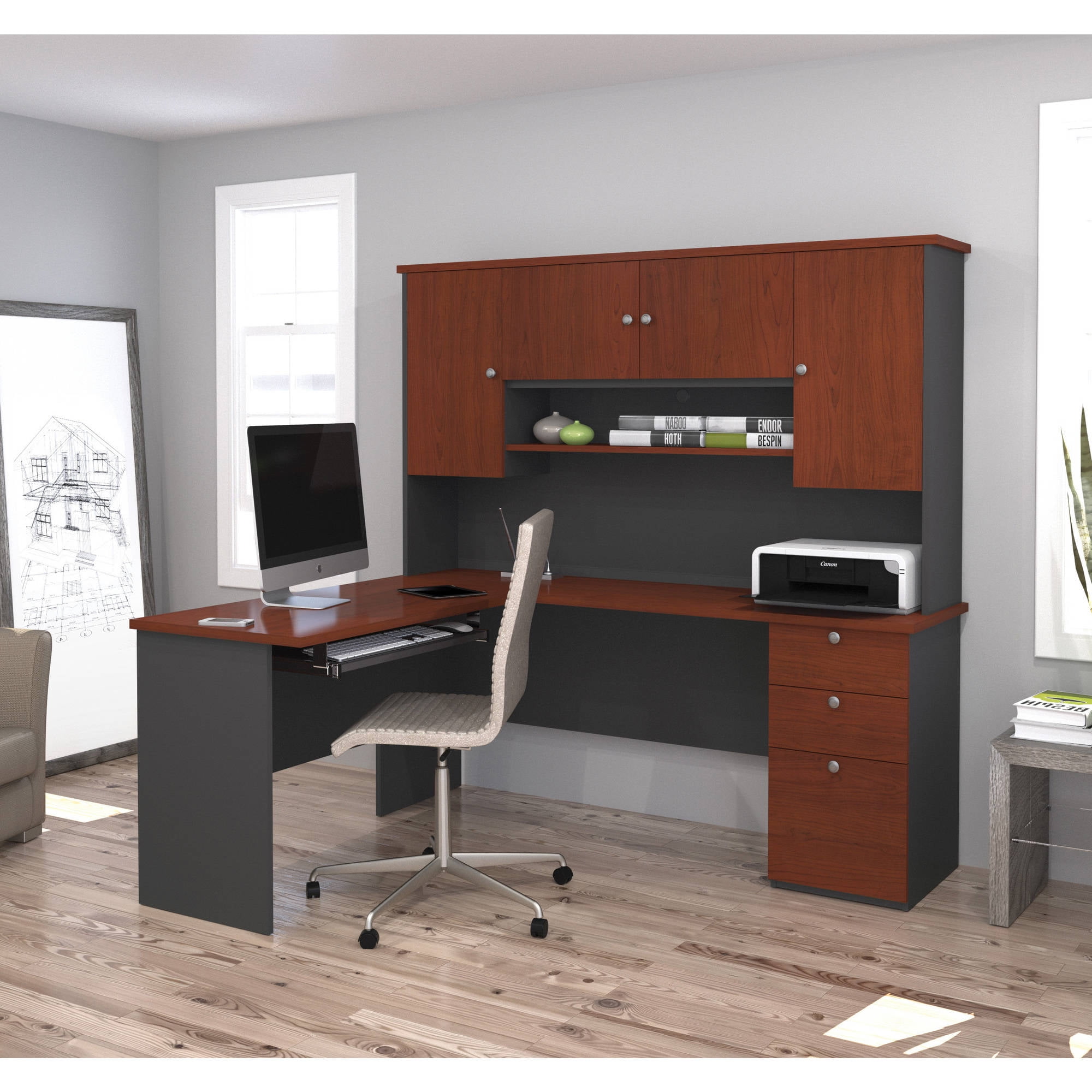 Bestar Manhattan L-shaped Workstation, Bordeaux & Graphite - Walmart.com