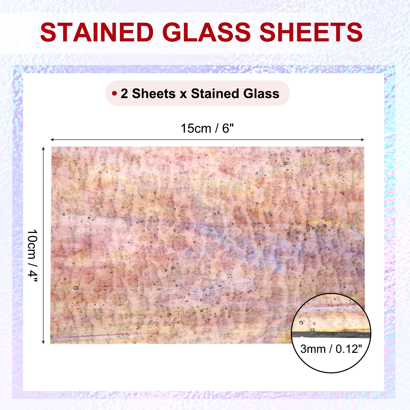 Uxcell 4 x 6" Stained Glass Sheets 2 Sheets Art Glass Purple-Red Wave Pattern