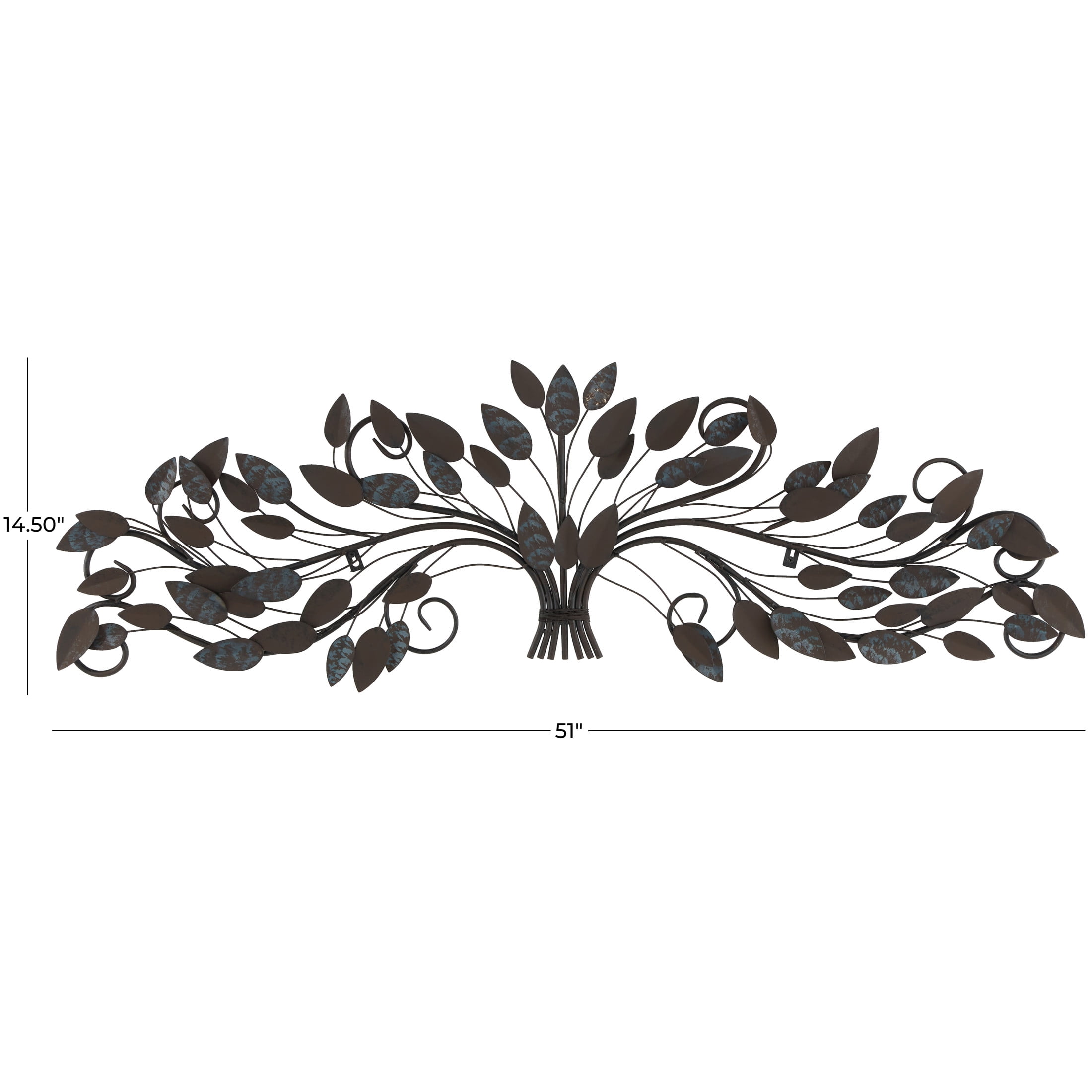 DecMode Blue Metal Leaf Wall Decor with Beaded Accents