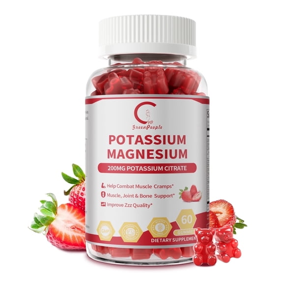 Potassium Magnesium Gummies, Chewable Gummy Potassium Magnesium Supplements for Leg & Muscle, 60 Gummies