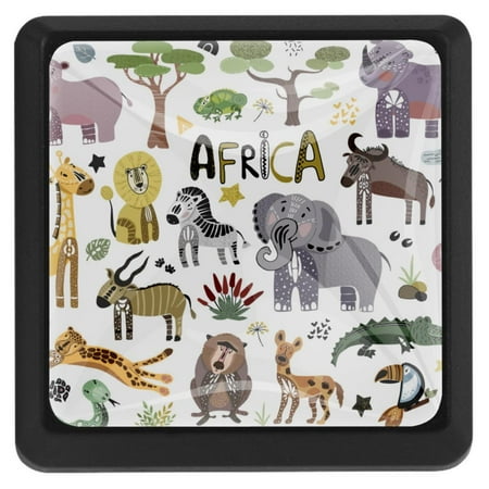 

Ownta Square with Screws 3 Pcs for Cupboard Dressing Table Bookcase Drawer Pull Handle Cabinet Door Knobs African Animals Party Pattern