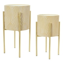 Main   Mesa Modern Boho Embossed Metal Planters with Stands, Cream and Gold, Set of 2 Sizes