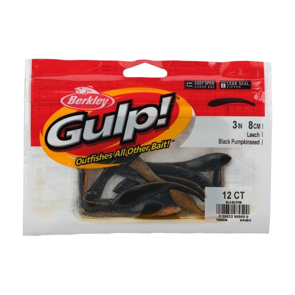 Berkley Gulp!® Leech, 3 in, Leeches, Black Pumpkin (12 Count)