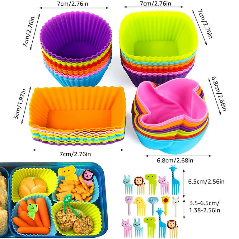 dosili 78Pcs Lunch Box Dividers with Fruit Fork Bento Silicone Cupcake  Liners Heat Resistant Muffin Cups Baking Cake Molds Set for Kids 