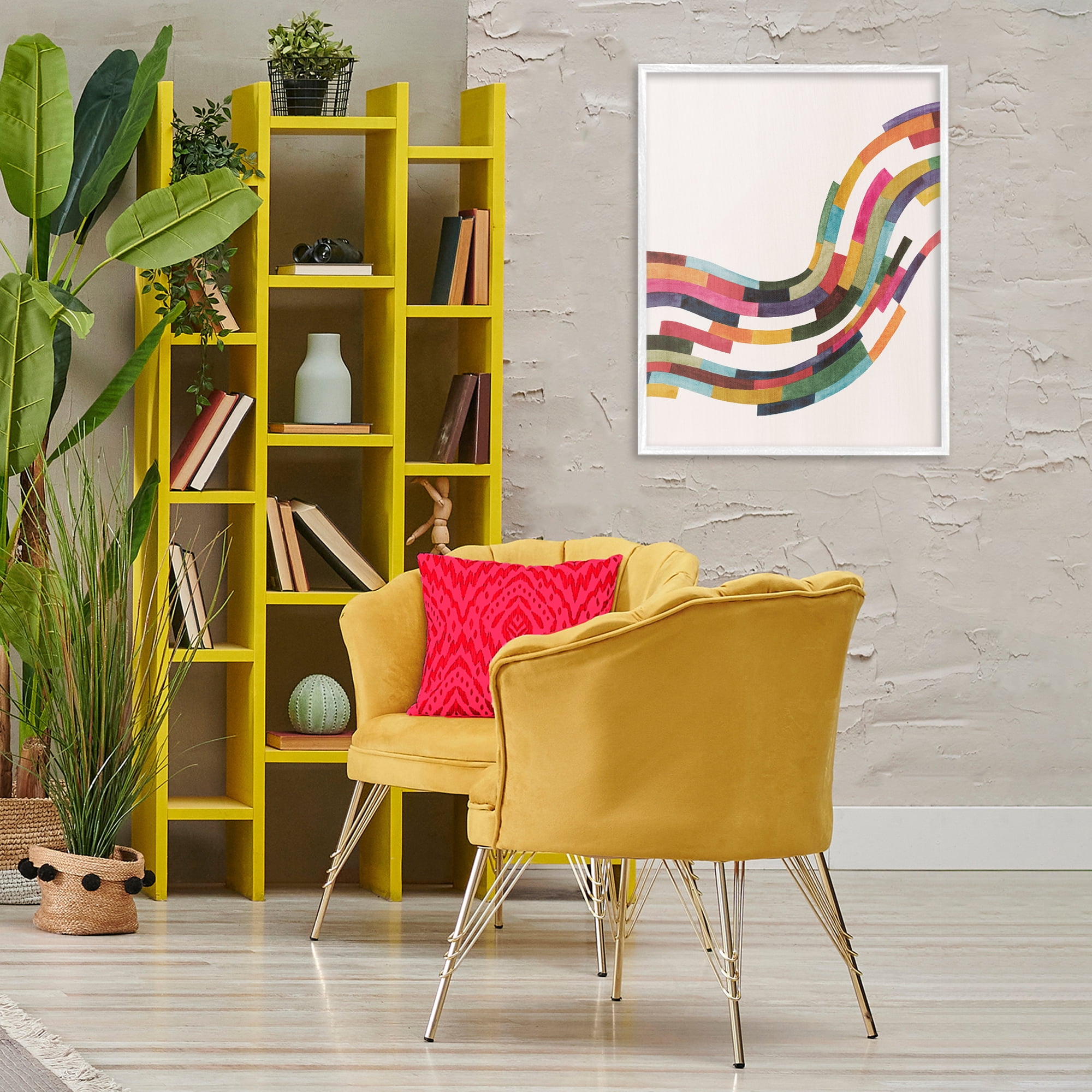 Stupell Industries Curved Geometric Wave Abstract Painting White Framed Art Print Wall Art, 24 x 30