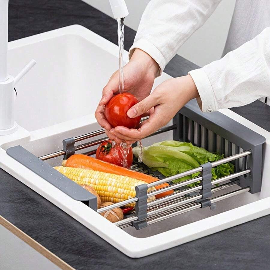 Stainless Steel Telescopic Drainage Basket, Kitchen Drainage Rack, Sink, Household Fruit And Vegetable Washing Basket, Dish Drying Rack