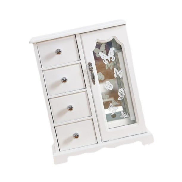 Joyero de madera, caja de almacenamiento de baratijas, regalo decorativo para mujeres y niñas. Blanco