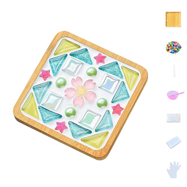 Juego de mosaicos de manualidades, posavasos de madera, mosaicos de colores variados, paquete de manualidades de 6 ml