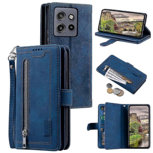 For Motorola Edge 50 Neo 5G Case PU Leather Phone Cover with Zipper Wallet 9 Card Slots