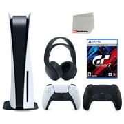 Sony Playstation 5 Disc (PS5 Disc) with Extra Black Controller, Gran Turismo 7 Launch Edition and Black PULSE 3D Headset Bundle with Cleaning Cloth