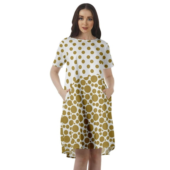 Moomaya Short Sleeve Dresses Women Scoop Neckline Printed Dresses With Pockets