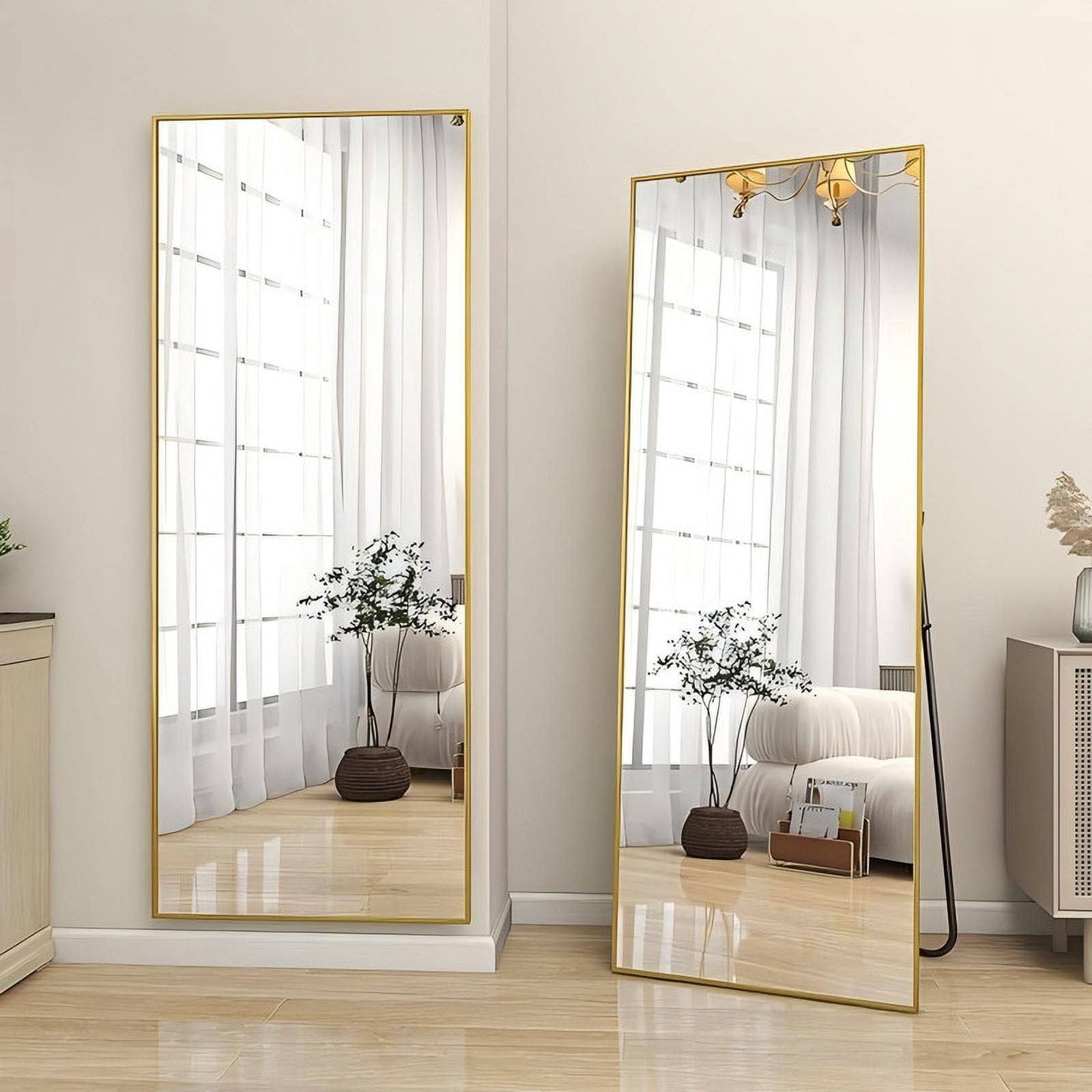 Lumora 58.3"x 18" Rectangular Full Length Mirror With Stand Wall Mounted or Leaning Floor Mirror, Gold